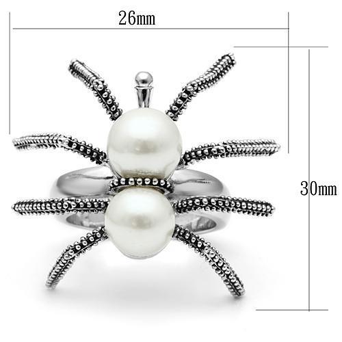 Alamode Rhodium Brass Ring with Synthetic Pearl in White - Flyclothing LLC