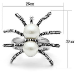 Alamode Rhodium Brass Ring with Synthetic Pearl in White - Alamode