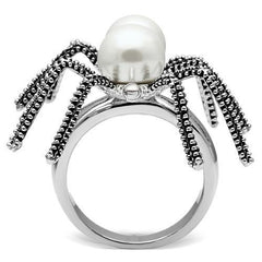 Alamode Rhodium Brass Ring with Synthetic Pearl in White - Alamode