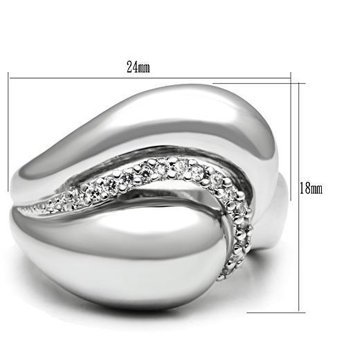 Alamode Rhodium Brass Ring with AAA Grade CZ in Clear - Flyclothing LLC