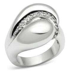 Alamode Rhodium Brass Ring with AAA Grade CZ in Clear - Flyclothing LLC