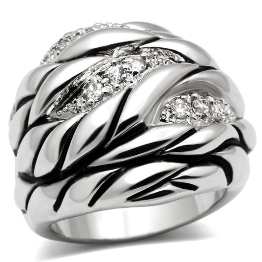 Alamode Rhodium Brass Ring with AAA Grade CZ in Clear - Flyclothing LLC