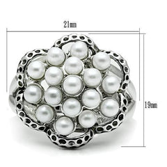 Alamode Rhodium Brass Ring with Synthetic Pearl in White - Alamode