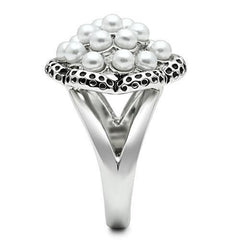 Alamode Rhodium Brass Ring with Synthetic Pearl in White - Alamode