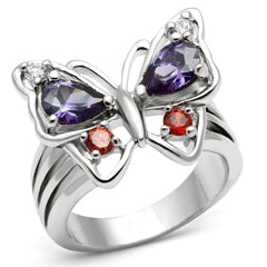 Alamode Rhodium Brass Ring with AAA Grade CZ in Multi Color - Flyclothing LLC