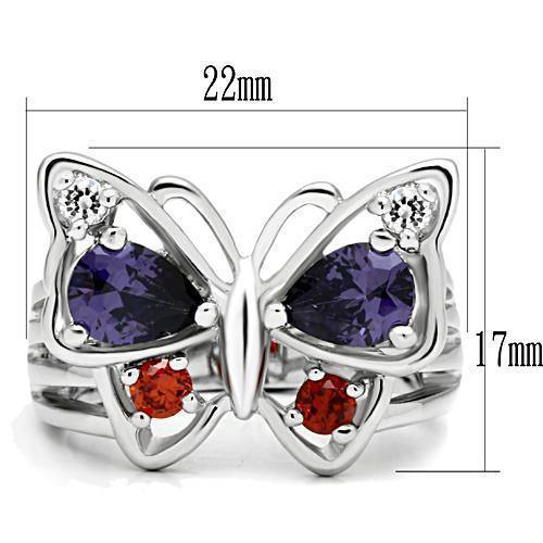 Alamode Rhodium Brass Ring with AAA Grade CZ in Multi Color - Flyclothing LLC