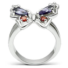 Alamode Rhodium Brass Ring with AAA Grade CZ in Multi Color - Flyclothing LLC