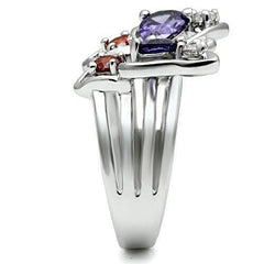 Alamode Rhodium Brass Ring with AAA Grade CZ in Multi Color - Flyclothing LLC