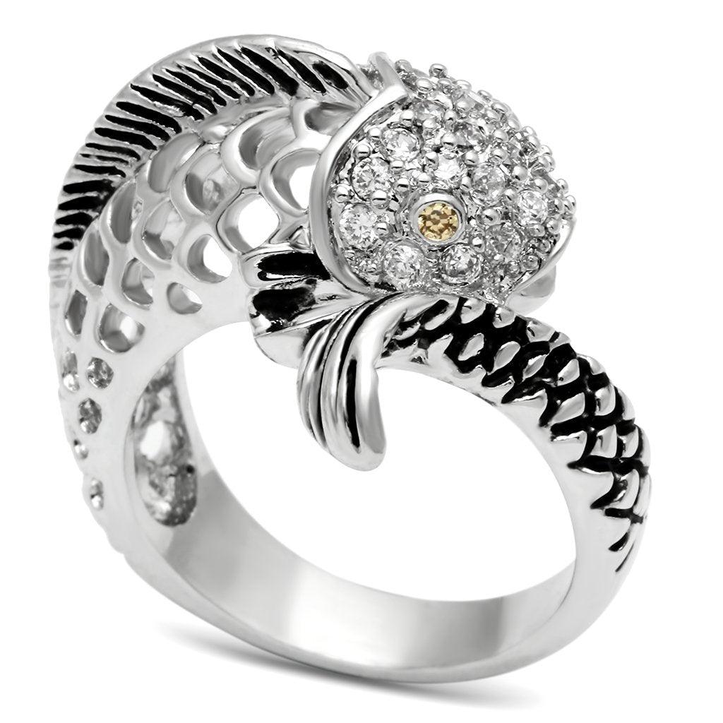 Alamode Rhodium Brass Ring with AAA Grade CZ in Champagne - Flyclothing LLC