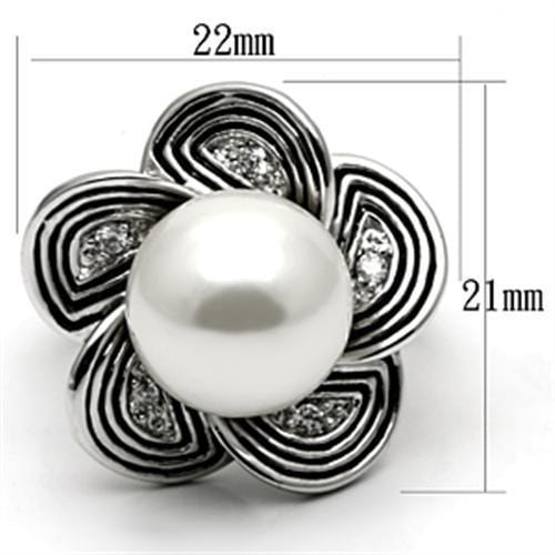 Alamode Rhodium Brass Ring with Synthetic Pearl in White - Alamode