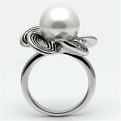 Alamode Rhodium Brass Ring with Synthetic Pearl in White - Alamode