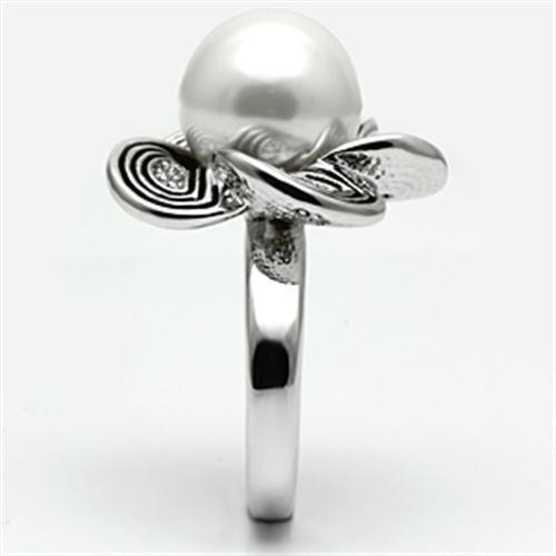 Alamode Rhodium Brass Ring with Synthetic Pearl in White - Alamode