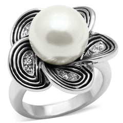 Alamode Rhodium Brass Ring with Synthetic Pearl in White - Alamode