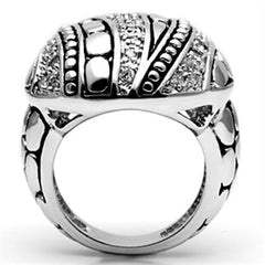 Alamode Rhodium Brass Ring with AAA Grade CZ in Clear - Flyclothing LLC