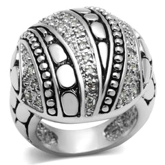 Alamode Rhodium Brass Ring with AAA Grade CZ in Clear - Flyclothing LLC