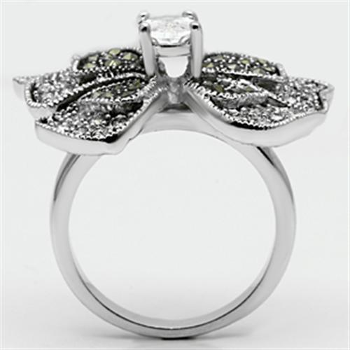 Alamode Rhodium Brass Ring with AAA Grade CZ in Clear - Flyclothing LLC