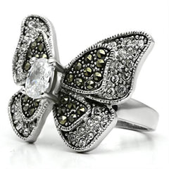 Alamode Rhodium Brass Ring with AAA Grade CZ in Clear - Flyclothing LLC