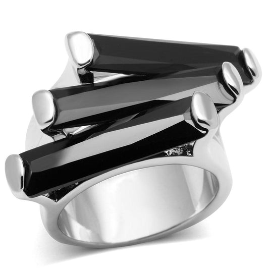 Alamode Rhodium Brass Ring with AAA Grade CZ in Black Diamond - Flyclothing LLC