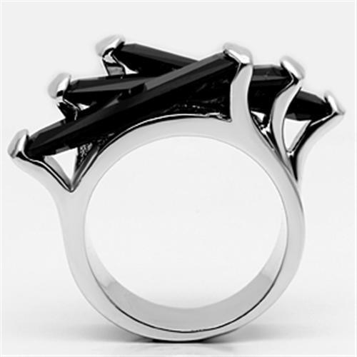 Alamode Rhodium Brass Ring with AAA Grade CZ in Black Diamond - Flyclothing LLC