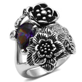 Alamode Rhodium Brass Ring with AAA Grade CZ in Fuchsia - Flyclothing LLC