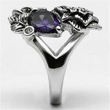 Alamode Rhodium Brass Ring with AAA Grade CZ in Fuchsia - Flyclothing LLC