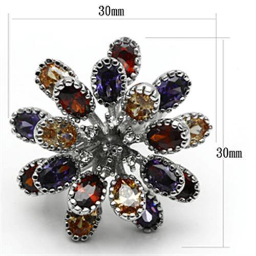 Alamode Rhodium Brass Ring with AAA Grade CZ in Multi Color - Flyclothing LLC