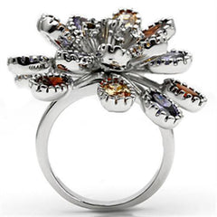 Alamode Rhodium Brass Ring with AAA Grade CZ in Multi Color - Flyclothing LLC