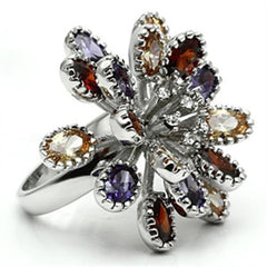 Alamode Rhodium Brass Ring with AAA Grade CZ in Multi Color - Flyclothing LLC