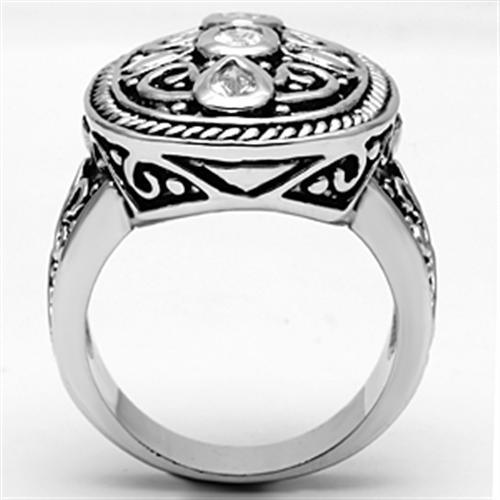 Alamode Rhodium Brass Ring with AAA Grade CZ in Clear - Flyclothing LLC