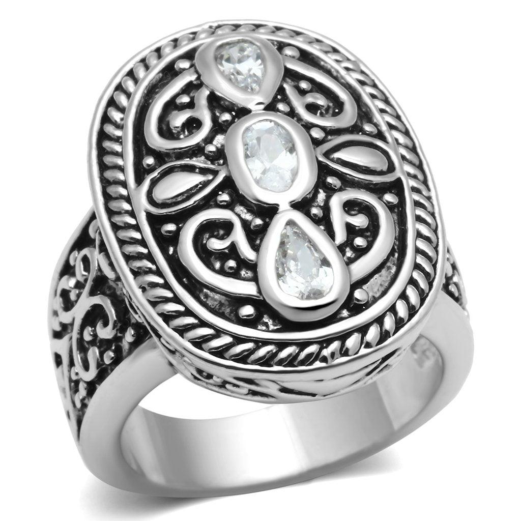 Alamode Rhodium Brass Ring with AAA Grade CZ in Clear - Flyclothing LLC