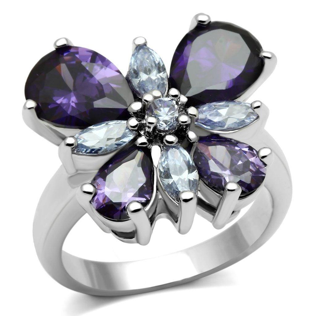 Alamode Rhodium Brass Ring with AAA Grade CZ in Multi Color - Flyclothing LLC