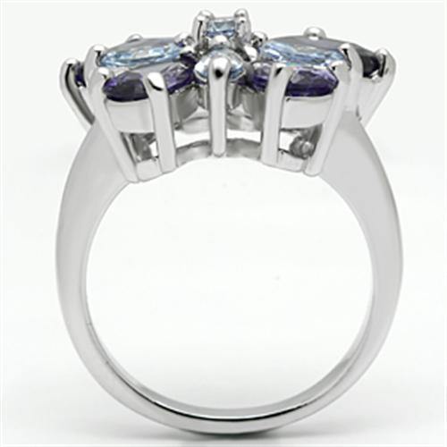 Alamode Rhodium Brass Ring with AAA Grade CZ in Multi Color - Flyclothing LLC