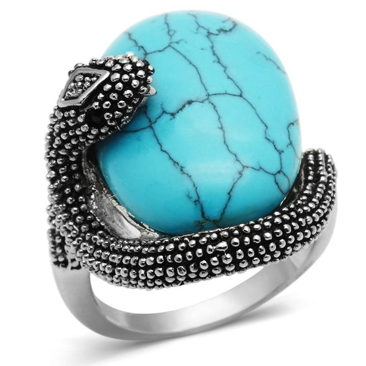 Alamode Rhodium Brass Ring with Synthetic Turquoise in Sea Blue - Flyclothing LLC