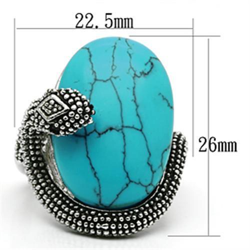 Alamode Rhodium Brass Ring with Synthetic Turquoise in Sea Blue - Flyclothing LLC