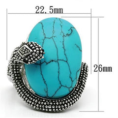 Alamode Rhodium Brass Ring with Synthetic Turquoise in Sea Blue - Alamode