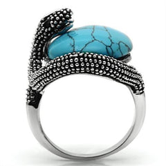 Alamode Rhodium Brass Ring with Synthetic Turquoise in Sea Blue - Alamode