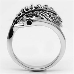 Alamode Rhodium Brass Ring with Top Grade Crystal in Black Diamond - Alamode