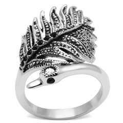 Alamode Rhodium Brass Ring with Top Grade Crystal in Black Diamond - Alamode