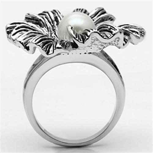 Alamode Rhodium Brass Ring with Synthetic Pearl in White - Alamode