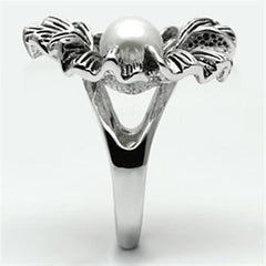 Alamode Rhodium Brass Ring with Synthetic Pearl in White - Alamode