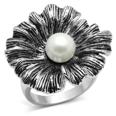 Alamode Rhodium Brass Ring with Synthetic Pearl in White - Alamode