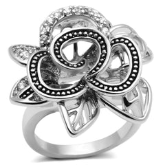 Alamode Rhodium Brass Ring with AAA Grade CZ in Clear - Flyclothing LLC