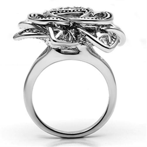 Alamode Rhodium Brass Ring with AAA Grade CZ in Clear - Flyclothing LLC