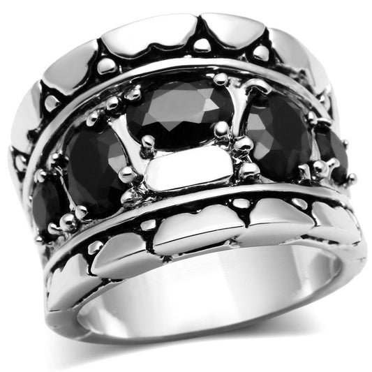 Alamode Rhodium Brass Ring with AAA Grade CZ in Black Diamond - Flyclothing LLC