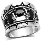 Alamode Rhodium Brass Ring with AAA Grade CZ in Black Diamond - Flyclothing LLC