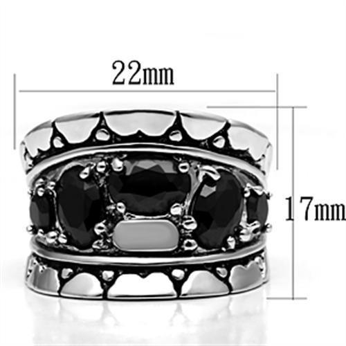 Alamode Rhodium Brass Ring with AAA Grade CZ in Black Diamond - Alamode