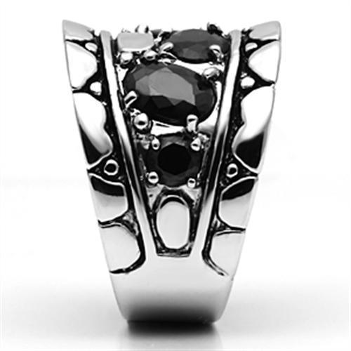 Alamode Rhodium Brass Ring with AAA Grade CZ in Black Diamond - Flyclothing LLC