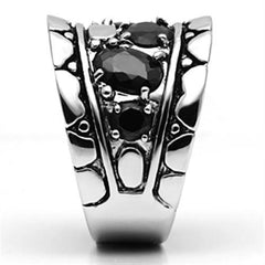 Alamode Rhodium Brass Ring with AAA Grade CZ in Black Diamond - Flyclothing LLC