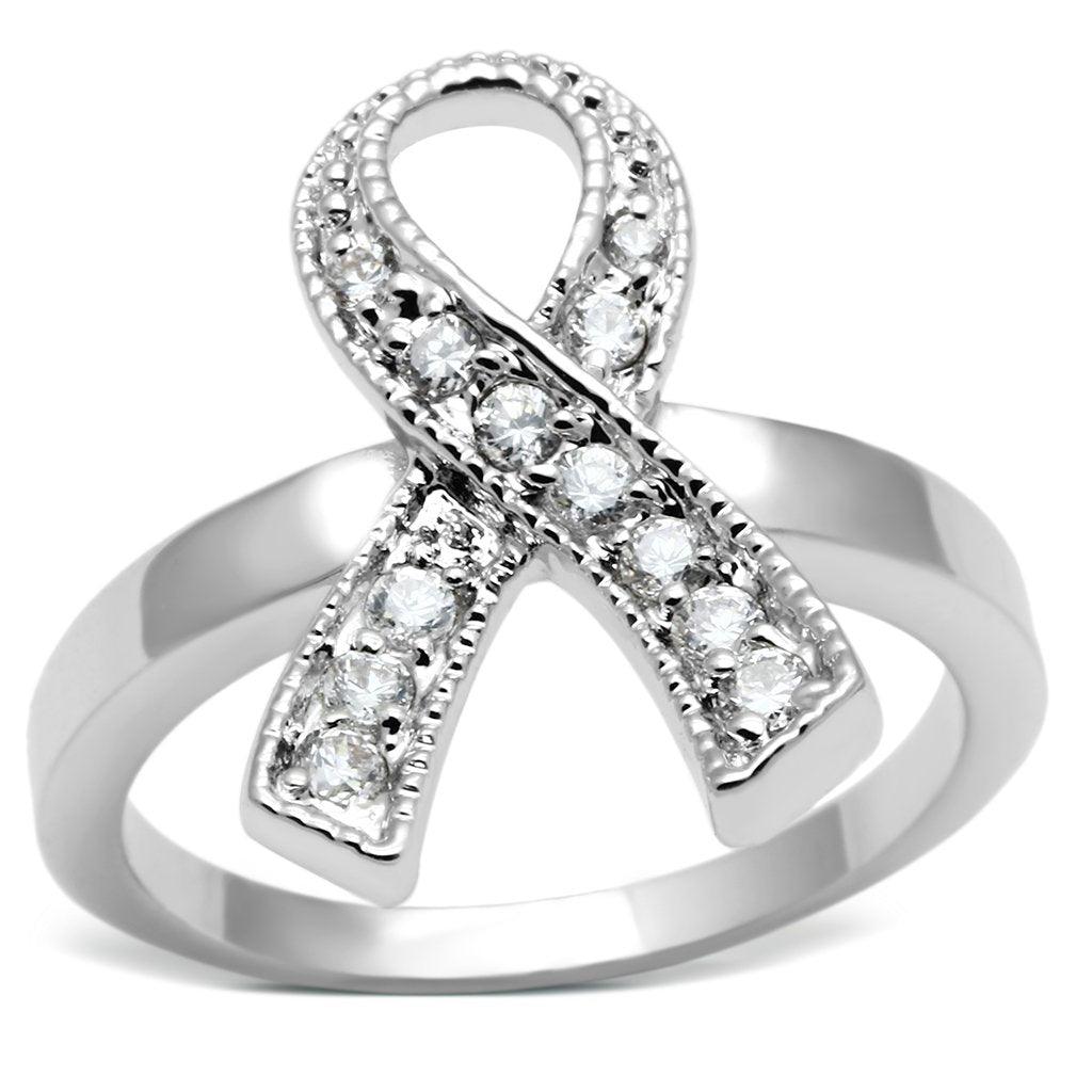 Alamode Rhodium Brass Ring with AAA Grade CZ in Clear - Flyclothing LLC