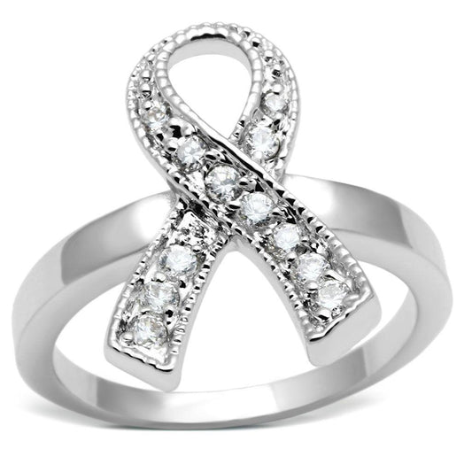 Alamode Rhodium Brass Ring with AAA Grade CZ in Clear - Flyclothing LLC